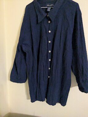 Dark blue blouse.